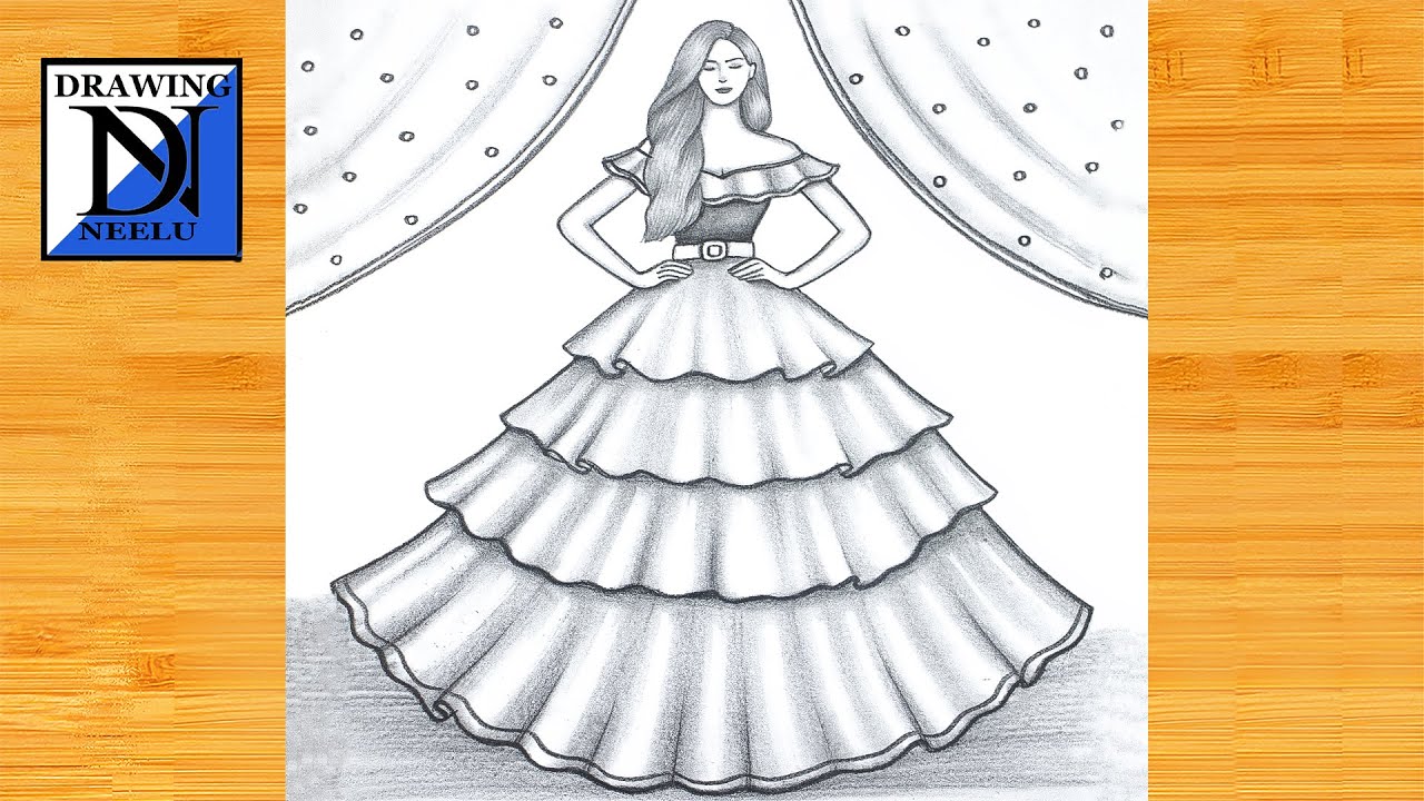 How to draw a Girl in Gown Dress -Drawing Tutorial || Pencil sketch for beginners || Girl drawing