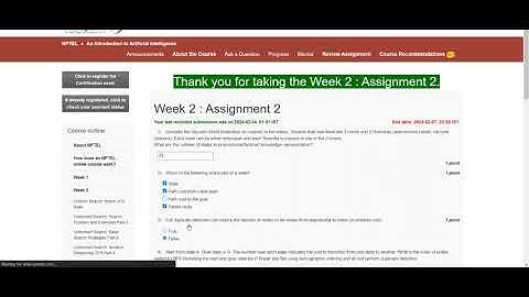An Introduction to Artificial Intelligence || WEEK-2 Quiz assignment Answers 2  2024 || NPTEL
