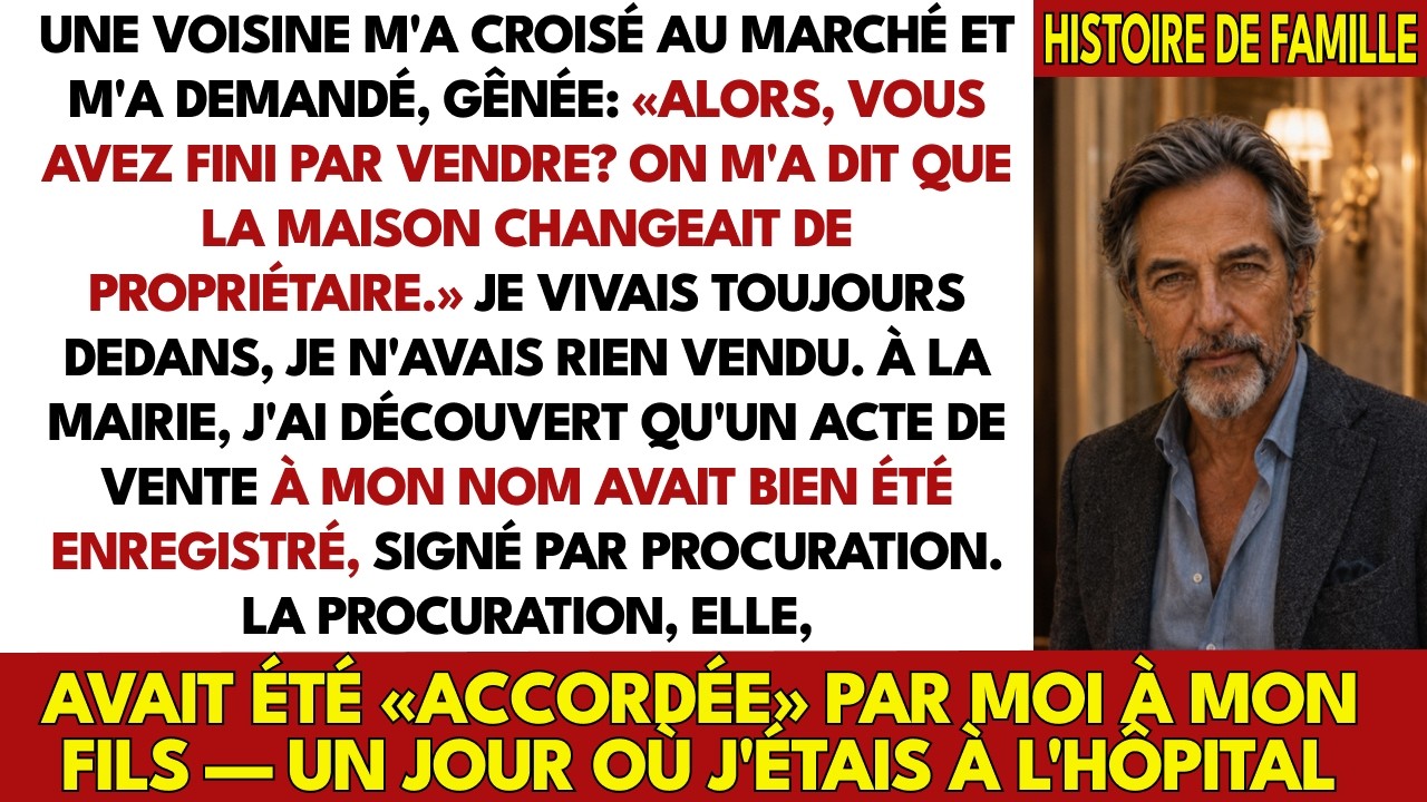 Ce matin-là, au marché, Josette m’a demandé si j’avais fini par vendre la maison. J’ai ri, j’ai dit que non, que je vivais toujours dedans. Puis j’ai vu son visage se fermer, et elle m’a répondu :...