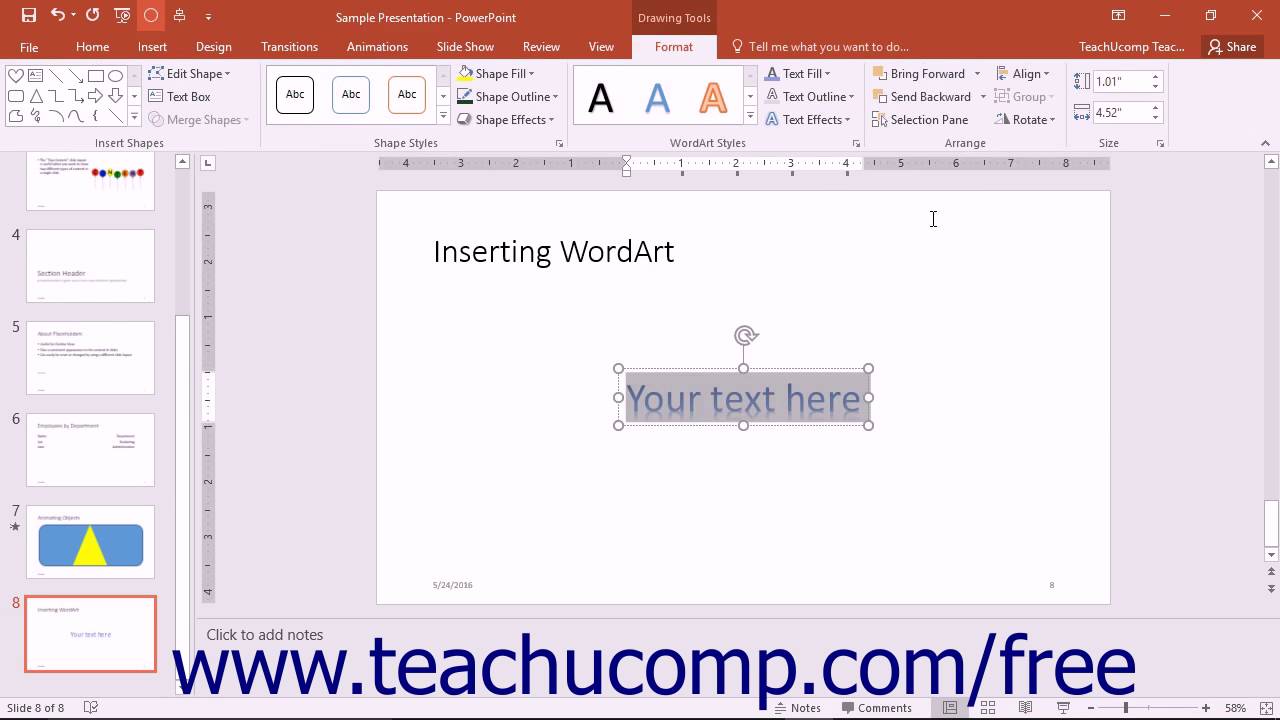 add word art to the presentation that reads new