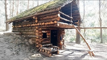 A Man Builds a Semi-Underground Log Shelter with Fireplace | Full Build | @AlexKor16
