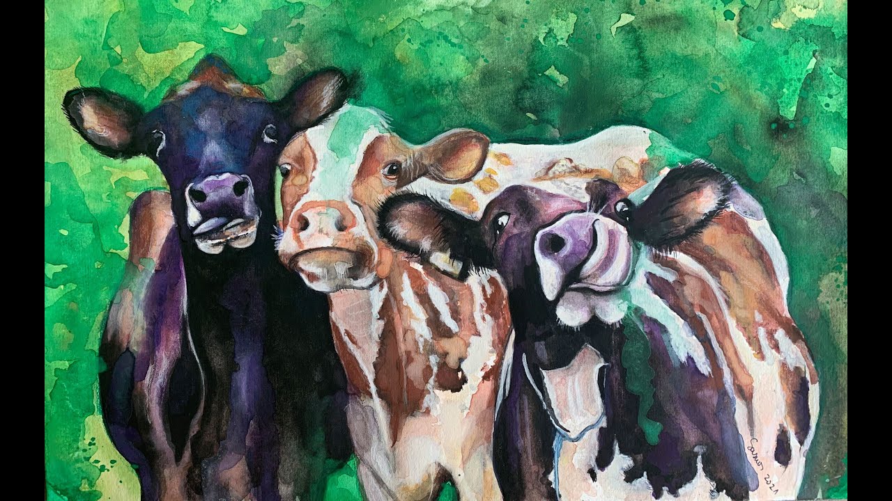 How to Paint Cows in Watercolors / Speed painting YouTube
