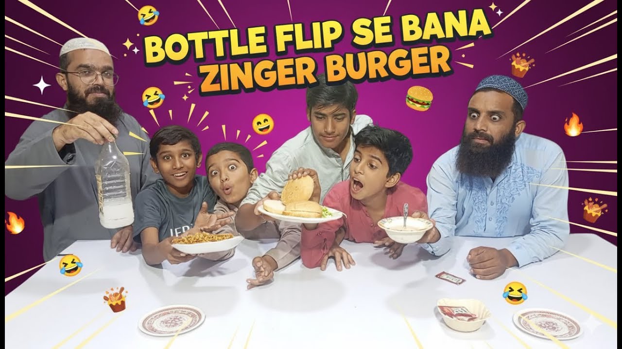 😂 Flip the Bottle & Build Your Zinger Burger Challenge! | Epic Team Battle l Funny team challenge