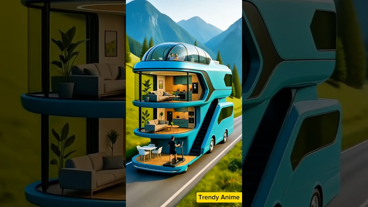 futuristic Luxury 3story motorhome with rooftop dome