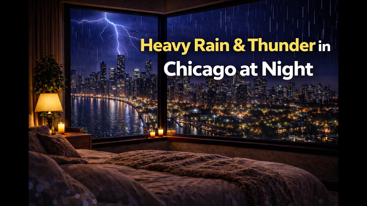Heavy Rain & Thunder in Chicago at Night 🌧️ | 4K 8 Hours