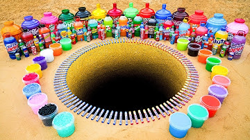 EXPERIMENT: Giant Balloons Eruption from Big Mtn Dew, Fanta, 7up, Coca Cola & Mentos Underground