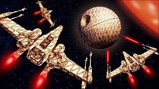 Epic Battle of Yavin with New Thruster Propelled XWings vs Death Star in Forts Star Wars!