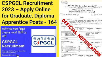 CSPGCL Recruitment 2023 – Apply Online for 164 Graduate, Diploma Apprentice Posts - 164