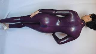 new purple neck entry latex catsuit