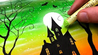 Oil Pastel Tutorial: Haunted House and Pumpkins 👻🌕✨