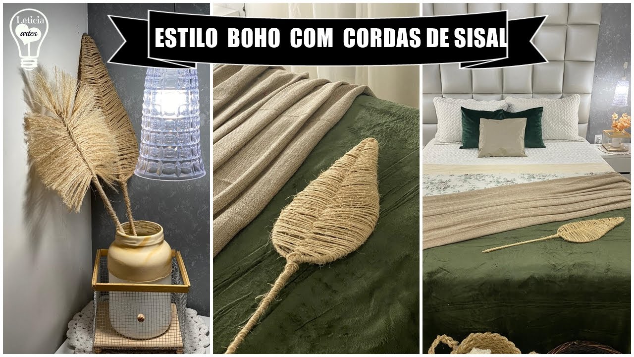 IDEIAS COM  CORDA DE SISAL  FOLHA  ESTILO BOHO