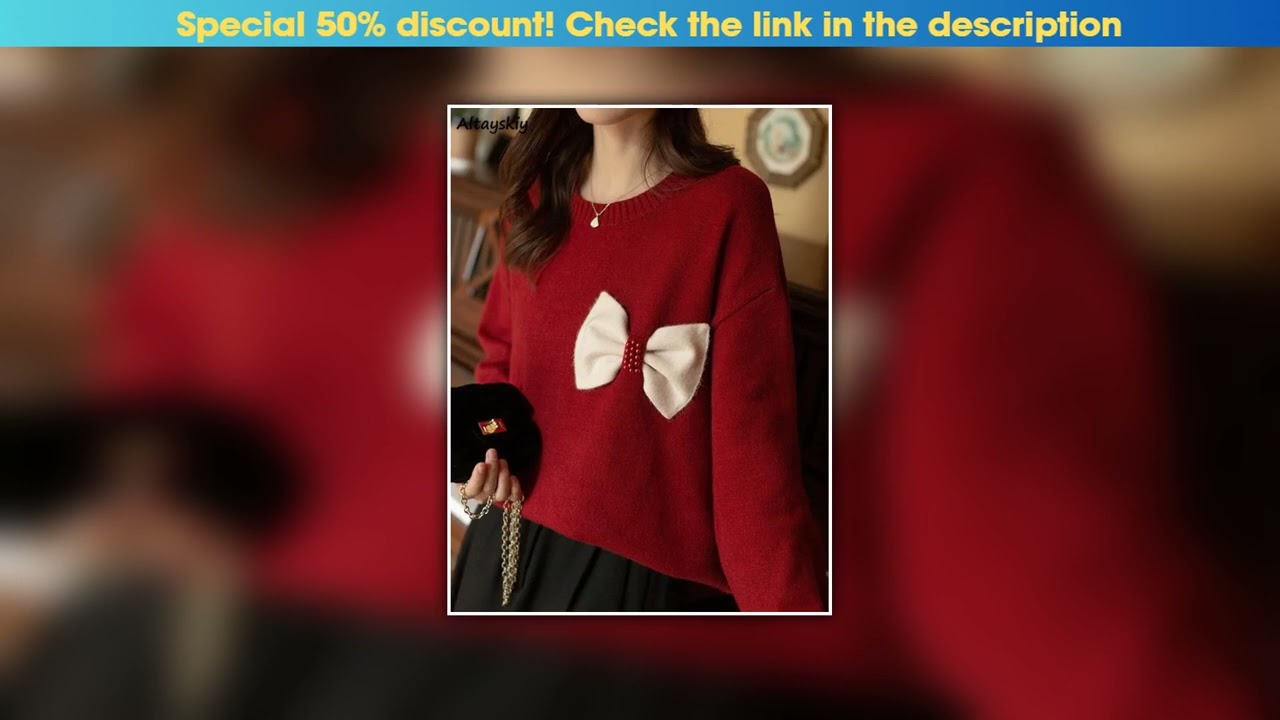 Flash Sale Pullovers Women Christmas New Year Red Trendy Bow Design Lovely All-match Sweaters Haraj