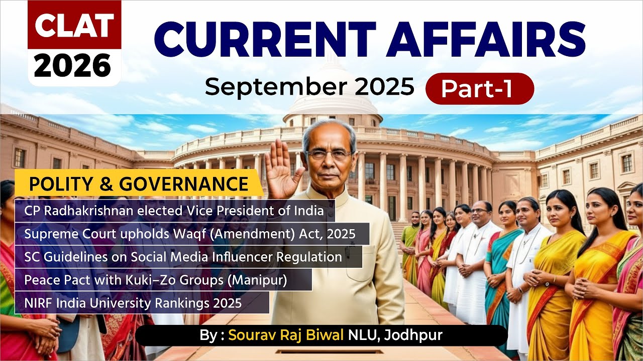 Current Affairs for CLAT 2026 | September 2025 (Part-1) | Polity ...