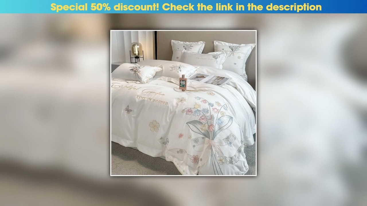 First Look Luxury 100% Egyptian Cotton Chic Flowers Embroidery Princess Bedding Set 100% Cotton Duv