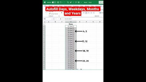 How to autofill series of days, weekdays, months and years in Excel #filldates