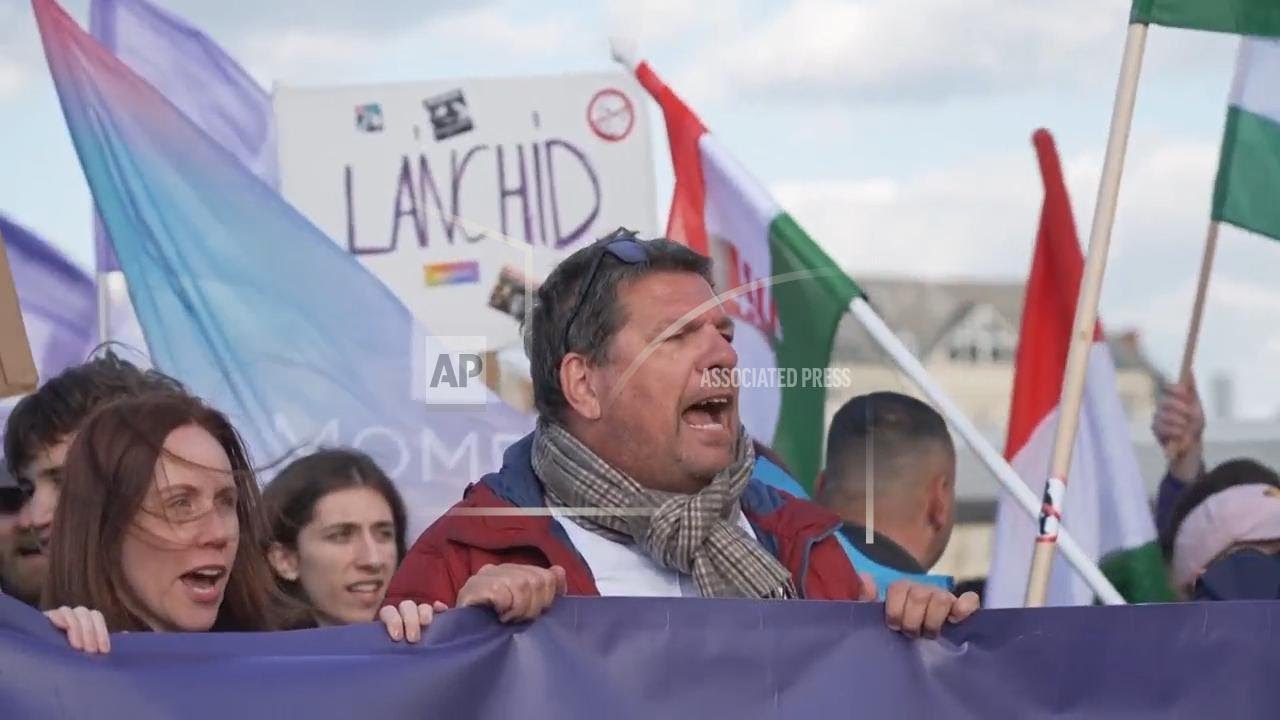Protesters in Hungary block Budapest bridge in opposition to new law banning LGBTQ+ Pride events