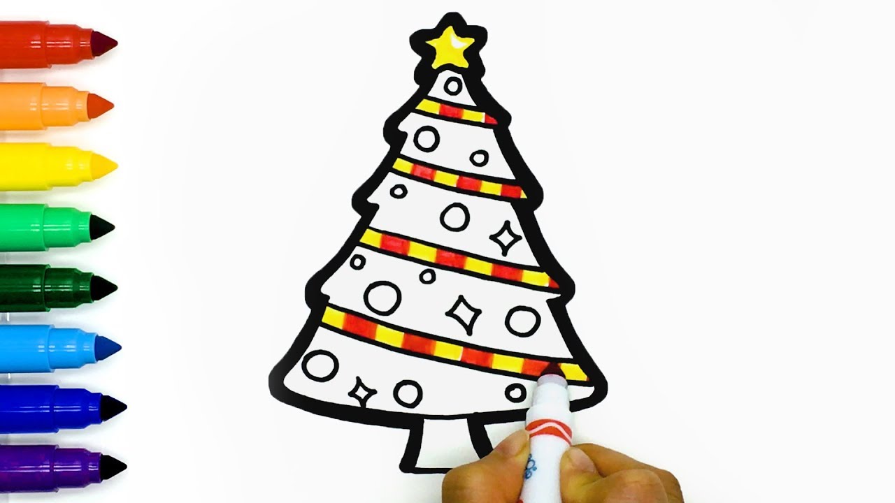 Christmas Tree Coloring and Drawing for Kids Easy Tutorials, Toddlers ...