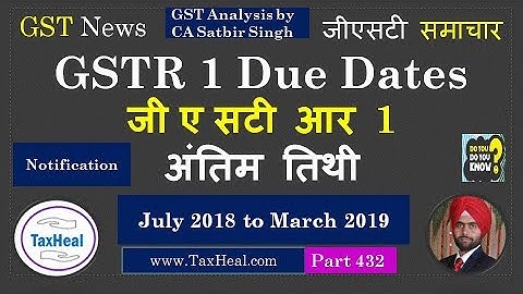Due date Notified for GSTR 1 from July 2018 to March 2019 : GST News 432