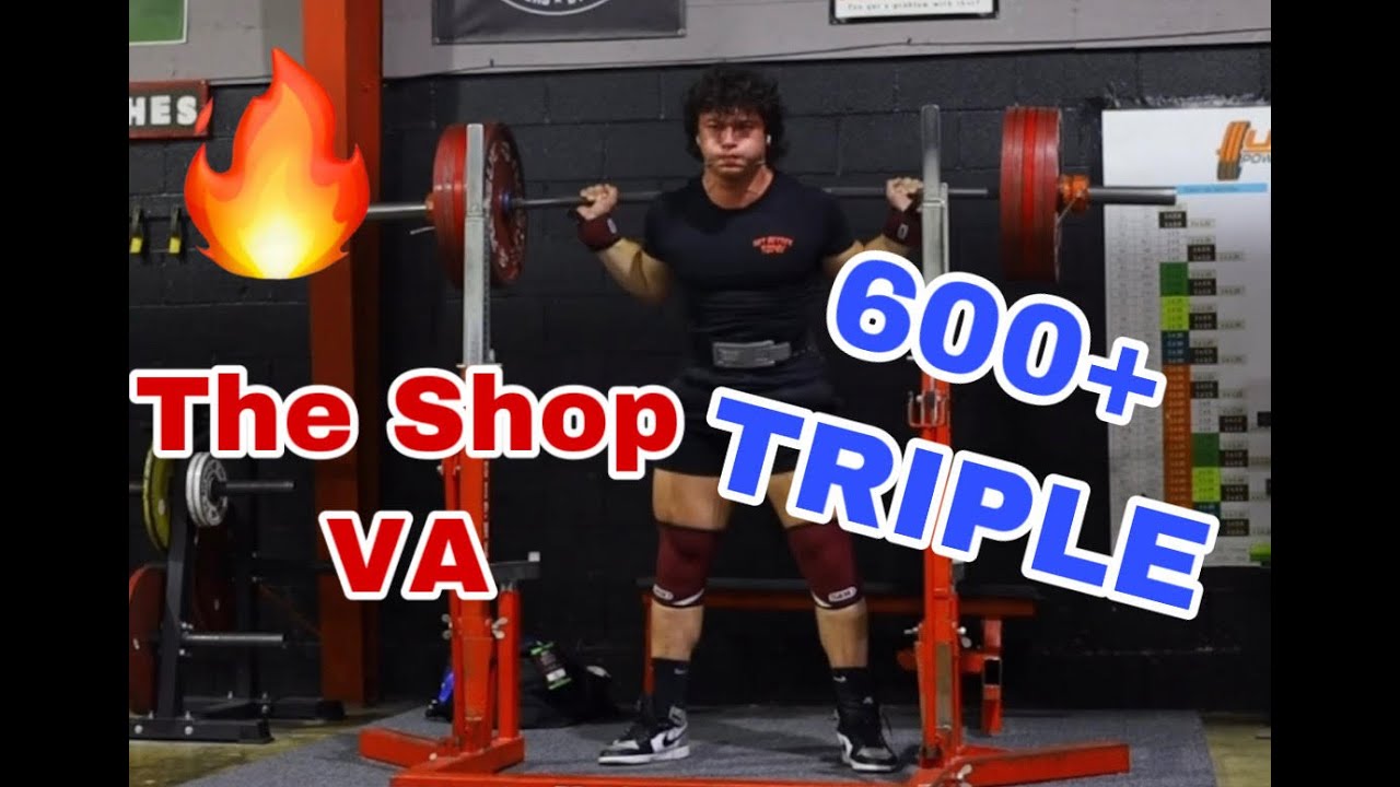 SQUATTING AT THE SHOP GYM VIRGINIA ROADTRIP 600+ TRIPLE