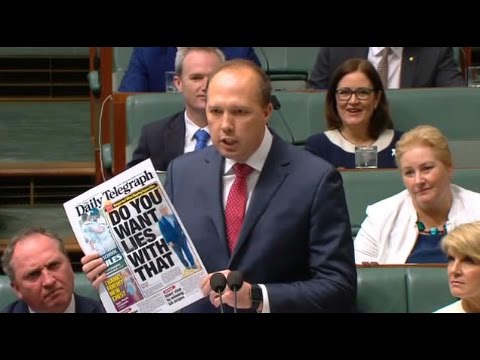 Peter Dutton attacks Bill Shorten over 457 visas with a Daily Telegraph
