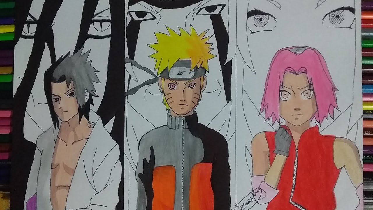 4 Naruto,Sasuke e sakura. Tempo: 3 horas desenhando