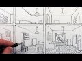 How to draw a room in onepoint perspective in a house