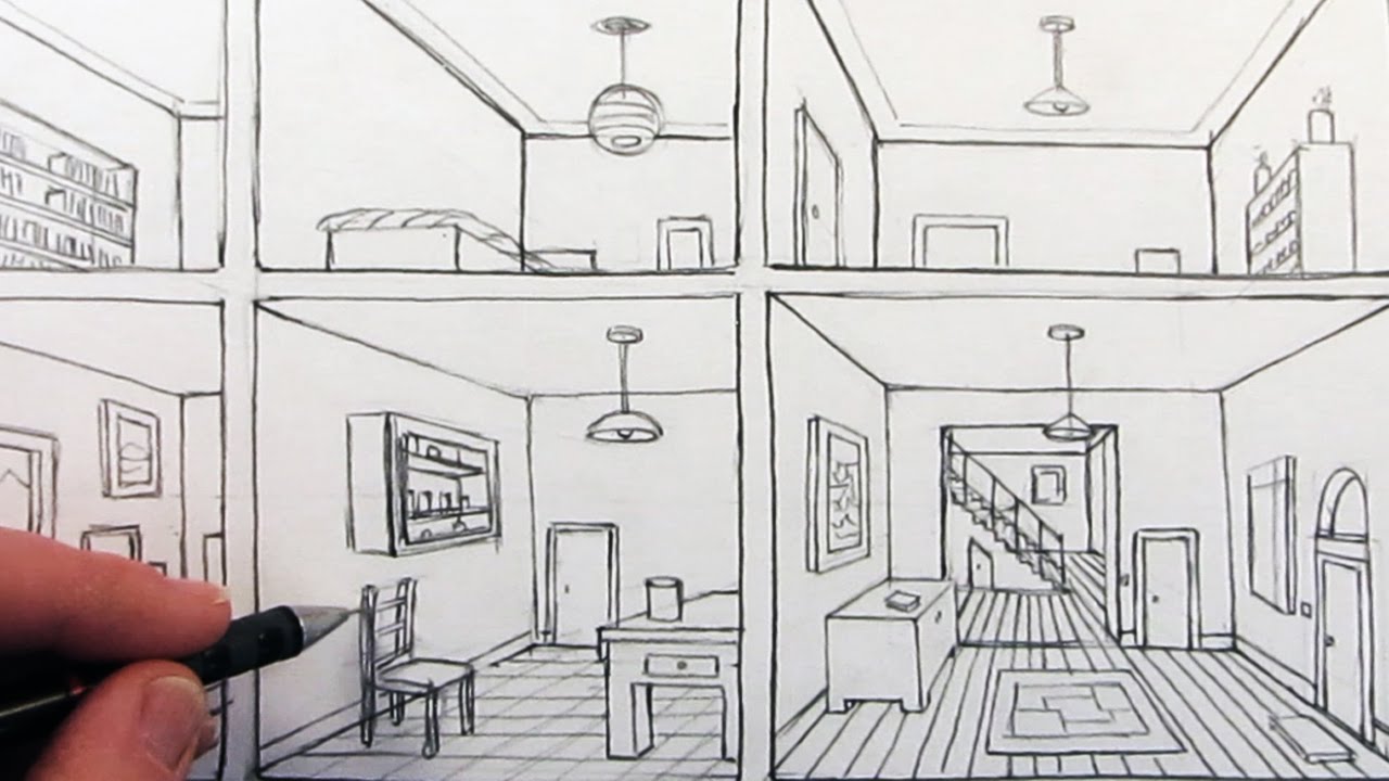 How to Draw a Room in OnePoint Perspective in a House  YouTube