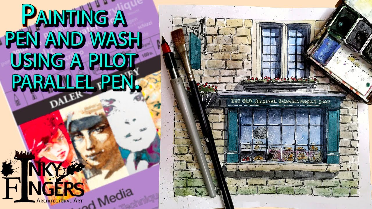 A pen and wash using a Pilot parallel pen.