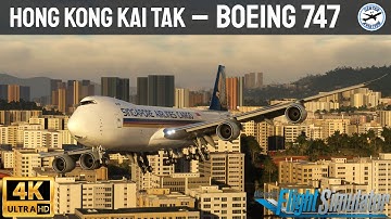 4K Cinematic Approach and Landing into Hong Kong Kai Tak Airport in the Boeing 747