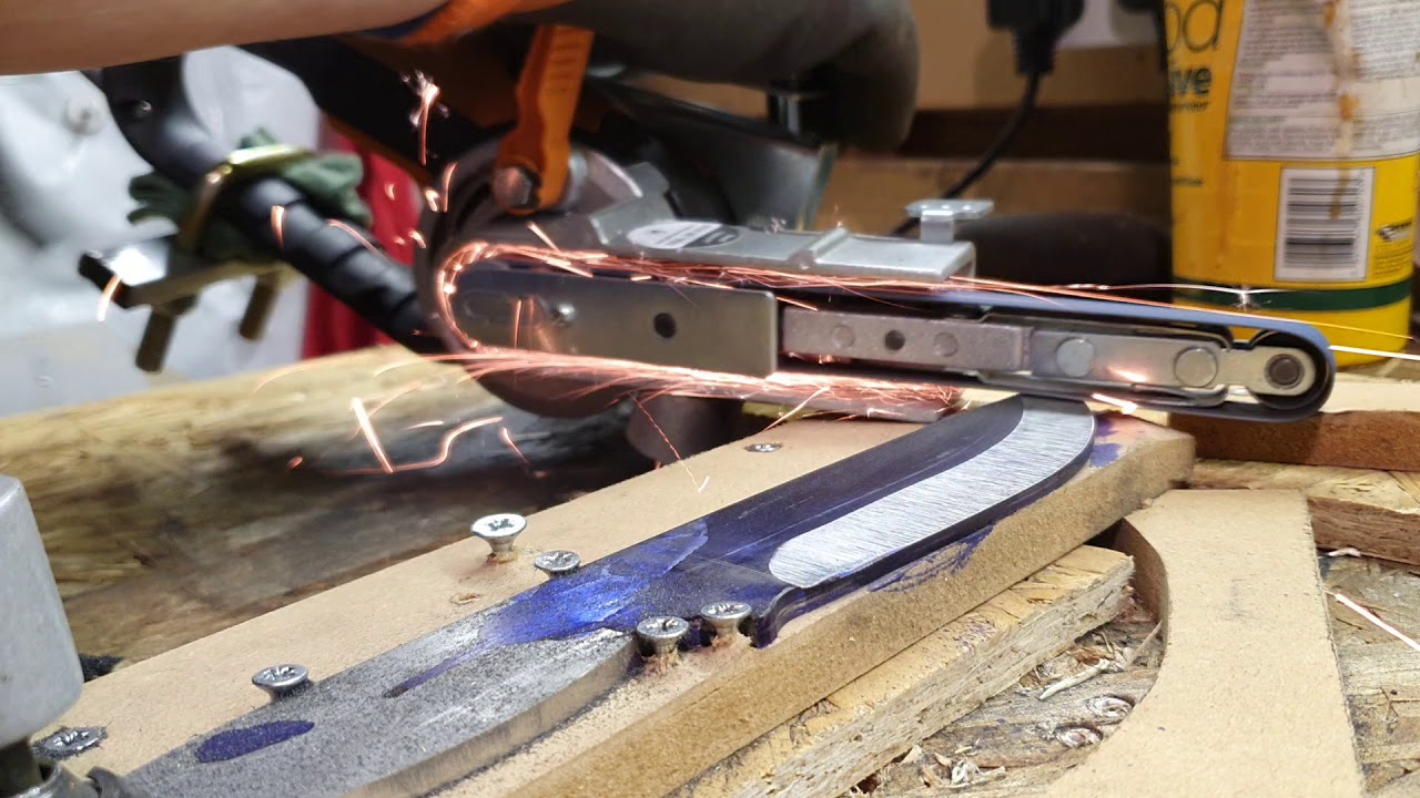 Cutting the first bevel with improvised filing jig. Evolution file sander YouTube