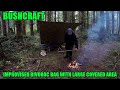 Solo Overnight Bushcraft base camp setup large tarp and improv bivvy bag