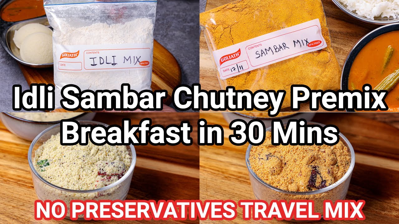 Instant South Indian Breakfast Travel Combo Premix Recipes   Premix for Idli, Sambar & 2 Chutney