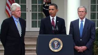 Presidents Obama, Bush, \& Clinton: Help for Haiti