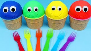4 Colors Play Doh Ice Cream Surprise Cups Filled with Surprise Eggs & Kinder Eggs!