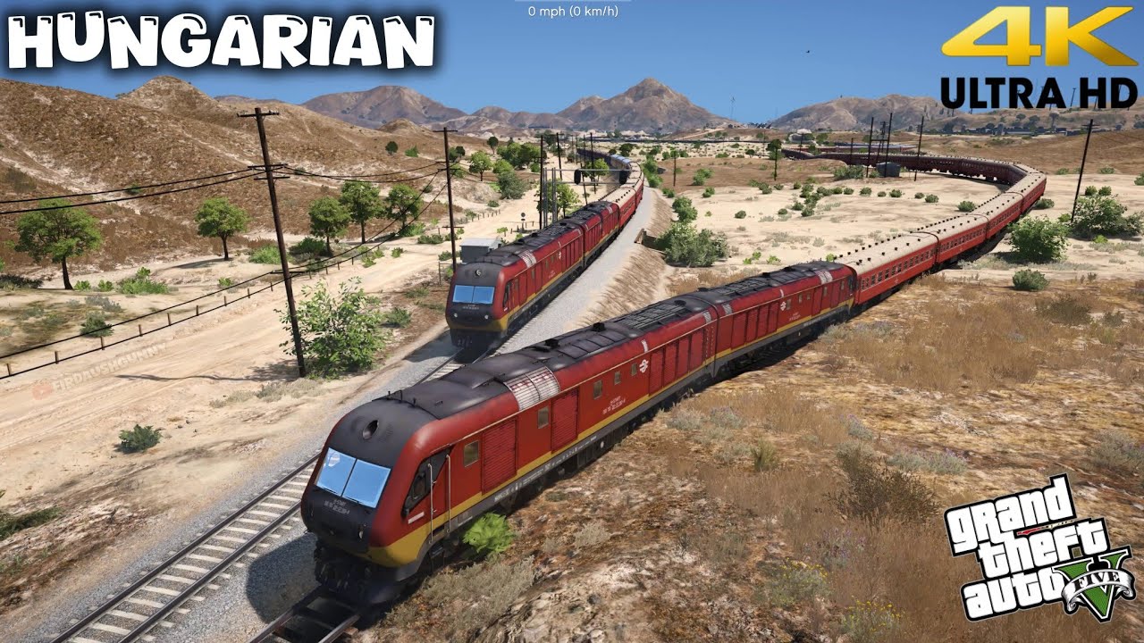 Extreme Long Hungarian Passenger Train (70+ Coaches) Journey in GTA V | Dual Locomotive Train Mod
