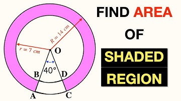 Find Area Of Pink shaded Region, Enclosed Between 2 Concentric Circles Of Radii 7 & 14: Geometry