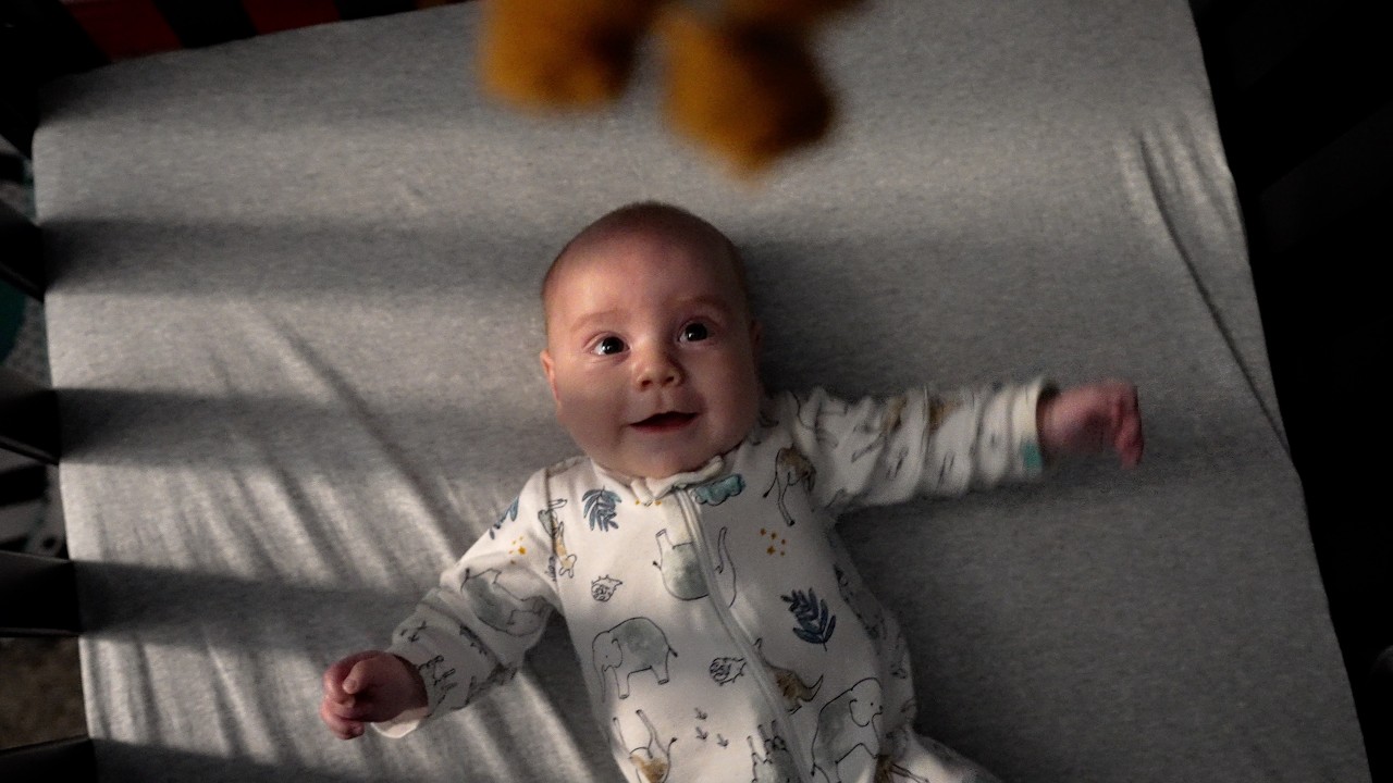 Wesley learns to sleep in his crib