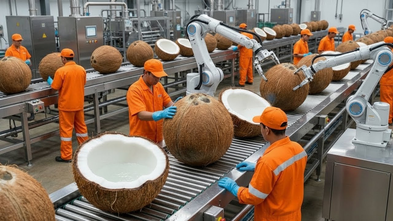 Inside a Modern Coconut Factory - From Hard Shell to Creamy Milk ...