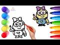 How To Draw cute Minion Drawing, Painting &amp; Coloring For Kids and Toddlers_ Child Art 🐋🌈🎨