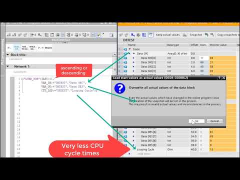 TIA Portal Sorting Number of Array with algorithm lesson CPU cycling times