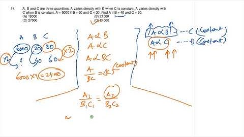 A, B and C are three quantities. A varies directly with B when C is constant. A varies directly