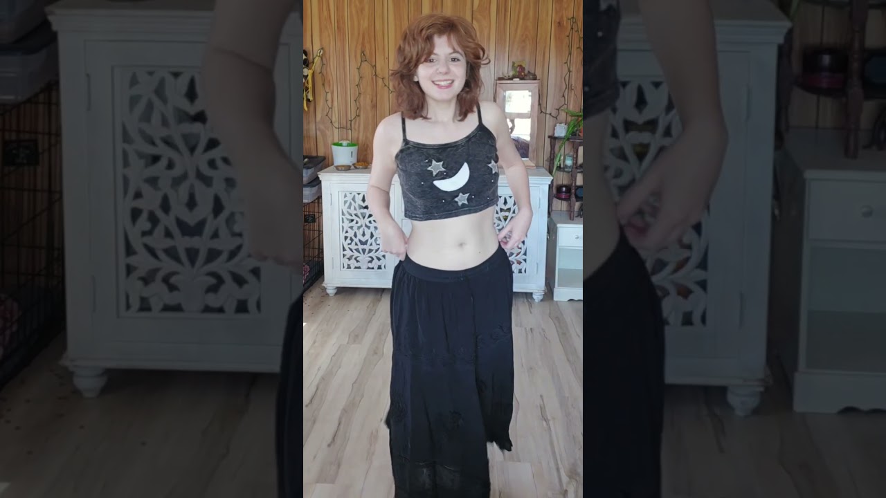 Celestial Boho Outfit Styling | Crescent Moon Top + Black Maxi Skirt Lookbook