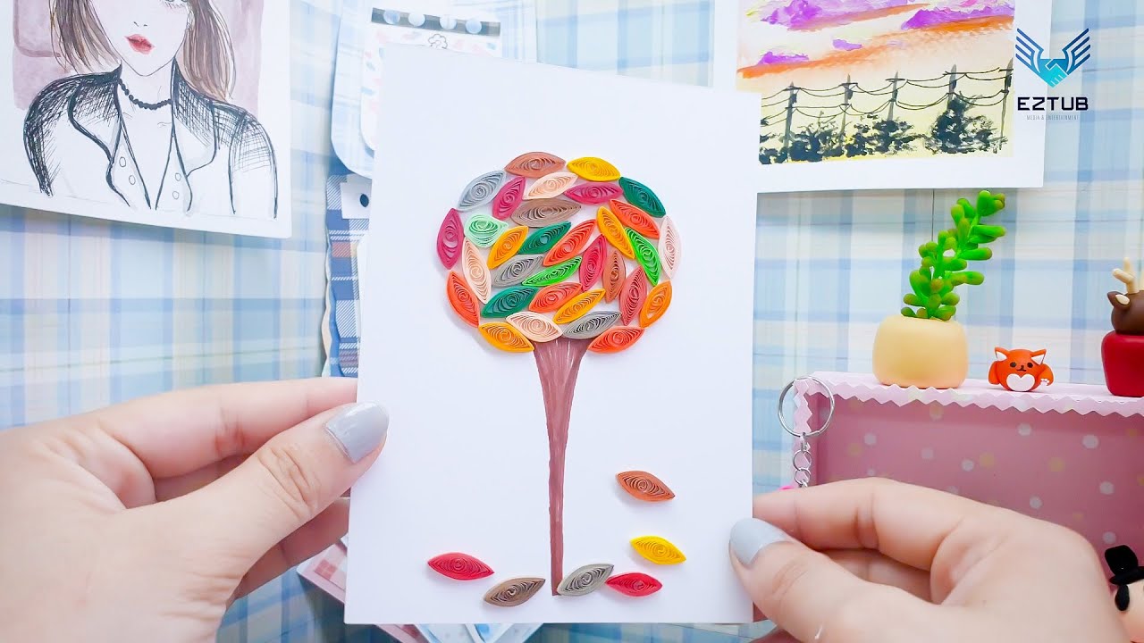 SRLF10 Simple Quilling Stylized Autumn Old Tree Card