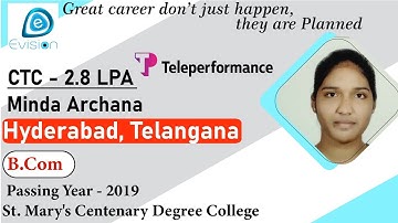 Congrats, Minda Archana | Selected in "Teleperformance" | 2.8 LPA | B.Com., Passing 2019 | Hyderabad