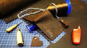 Making custom Easy DIY Leather Wallet with Chain on Belt - Step by Step Tutorial for beginners + PDF