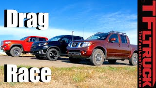 2017 Honda Ridgeline vs Toyota Tacoma vs Nissan Frontier 3-Way Drag Race