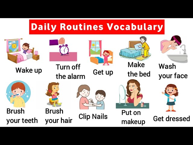 Vocabulary: 40+ Daily Routine vocabulary with sentence | listen and practice class=