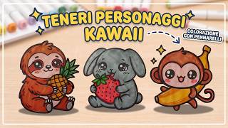 Tre Animaletti Kawaii da Colorare: Bradipo, Coniglietto e Scimmietta! #kawaii #asmr #drawing