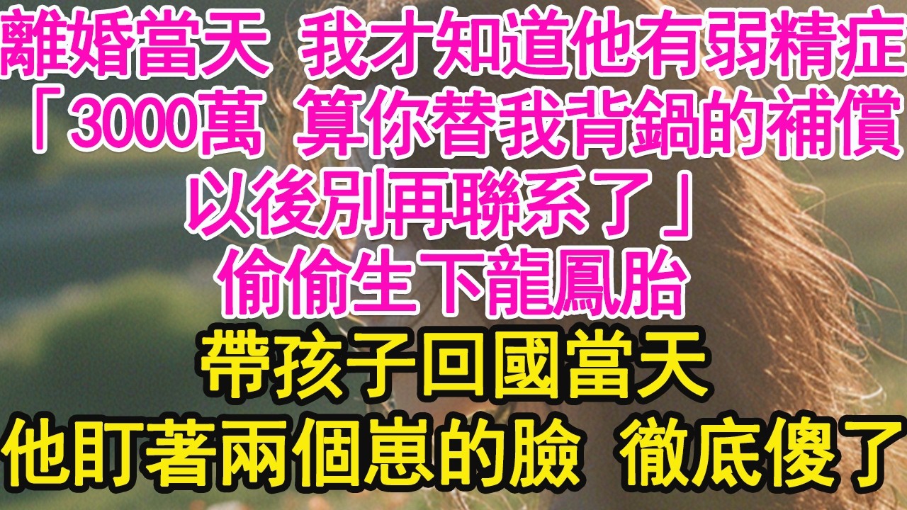 離婚當天 我才知道他有弱精症，「3000萬 算你替我背鍋的補償，以後別再聯系了」偷偷生下龍鳳胎，帶孩子回國當天，他盯著兩個崽的臉 徹底傻了【琉璃】【甜寵】【霸總】