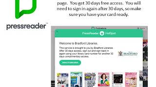 Instructions on how to use Pressreader in Bradford Libraries